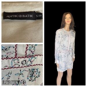 New!Antik Batik embellished holly ivory tunic size S